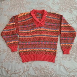 Liz Wear Vintage 90s Acrylic Wool Blend Red Multi Grandpa Sweater Women Medium